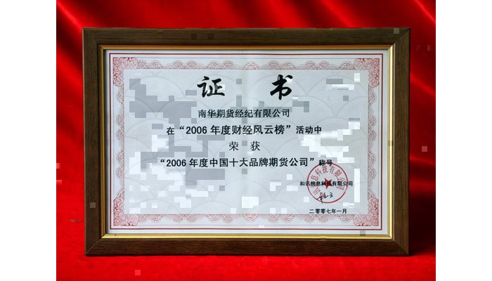 2006年度财经风云榜中国十大品牌期货公司